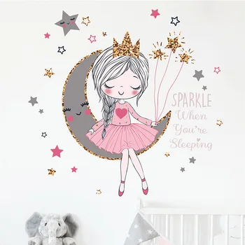 Cartoon Malá Princezná a Jednorožec Samolepky na Stenu Vinyl Dekoratívne Stenu Baby Girl Spálne Dekorácie Škôlky nástenná maľba Plagát