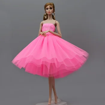 Sladké Ružové Krátke Baletné Šaty Pre Bábiky Barbie bez Ramienok Party Šaty Vestidoes Oblečenie Pre Barbie 1/6 BJD Bábika Príslušenstvo