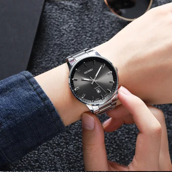 SKMEI Nový Luxusný Náramok z Nerezovej Ocele Quartz náramkové hodinky Pre pánske Auto Dátum Muž Hodiny Vodotesné Hodinky Relogio Masculino 1