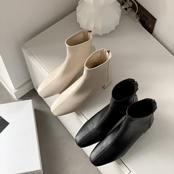 2021 zimné minimalistický štýl dizajnu stretch tkaniny tkaniny mládež nízke podpätky štvorcové prst dámske topánky