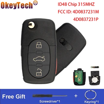 OkeyTech 3 Tlačidlá+1 Flip Skladacie Auto Kľúč Pre Audi A4 A6 A8 S4 S6 S8, TT Diaľkové Ovládanie Smart Key ID48 Čip 315Mhz 4D0837231 M