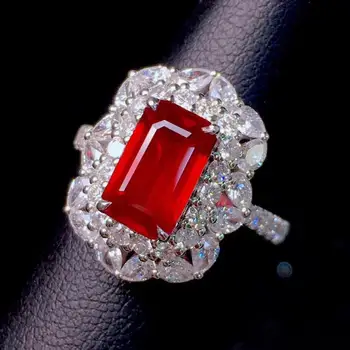 Hot Predaj Princezná Diamantové Prstene Námestie Holub-Krv Ruby Krúžky Luxury Diamond-Pokrytej Šperky Moderný Koktail Party Príslušenstvo