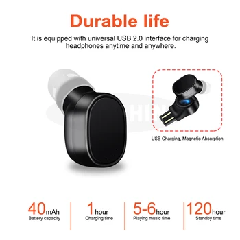 Auto Bluetooth Slúchadlá USB Magnetické Nabíjanie Mini Bezdrôtové Slúchadlá Prenosné v Uchu Šumu pre iPhone Sumsung