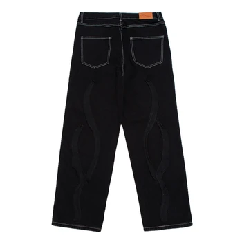 2021 bežné nohavice pánske Retro lebky list výšivky Gothic nohavice módne džínsy voľné rovno širokú nohu, nohavice pánske džínsy