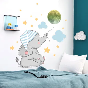 Zollor Svietiace Mesiac Slon Tvorivé Cartoon Samolepky na Stenu detskej Izby, Spálne, Tvorivé Jednoduché Dekoračné Samolepky na Stenu