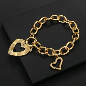Flashbuy 2020 Trendy Zlatá Farba Veľká Láska Srdce Reťazca Náramky pre Ženy Nezvyčajné Kovový Prívesok Náramok Módne Šperky 1