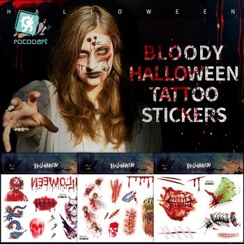 Halloween Jazva Dočasné Tetovanie,Realistické Falošné Tváre, Jazvy Krvi Rany Zombie, Upír Skus Spider Stehov Krvavé Tetovanie Nálepky