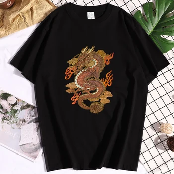 Čínsky Štýl Golden Dragon Tlač Pánske Tričko S-XXXL Crewneck Oblečenie Pravidelné sleeveMales Tričko Lete Nadrozmerná Tshirts