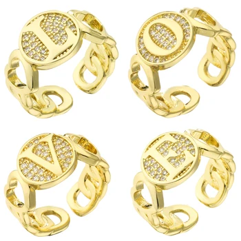 Meď Biely Zirkón List Zlato Chian Prstene Pre Ženy kórejský Šperky Dievčatá Darček Prst Luxusný Set MIcro Pave Nastaviteľný krúžok