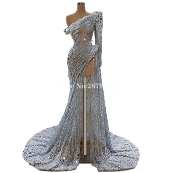 Brilantné 2020 Vintage Plášť Večerné Šaty Podlahy-Dĺžka Korálkové Flitrami Formálne Šaty Župan De Soiree Aibye Vestido festa de Dubai