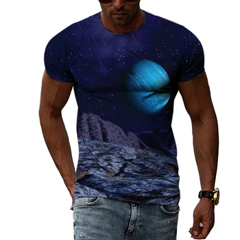 Pánske Módne T-shirt 2021 Najnovšie S-6XL Hviezdne Nebo 3D Tvorivé Neptún Príležitostné O-krku Mužov Krátkym Rukávom Letné Top T-shirt