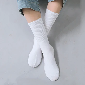 3 Páry Jednofarebné Bavlnené Trubice Ponožky Ženy Nastaviť Iny Príliv Street Nosiť Celý Zápas Čierne Biele Športové Dlhé Ponožky Dievčatá Pop Zásuvky