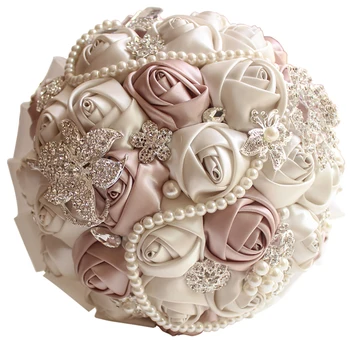 Nádherný Korálkový Crystal Svadobné Kytice Slonoviny Rose Bridesmaid, Kvety, Umelé Sapphire Pearl Svadobné Kytice 0